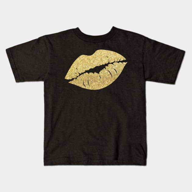Gold Faux Glitter Lips Kids T-Shirt by Felicity-K